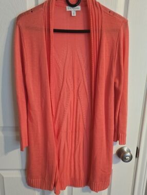Kim Rogers  Coral Open-Front Lightweight Cardigan